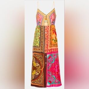 Farm Rio Mixed Scarves-print midi dress. NWOT